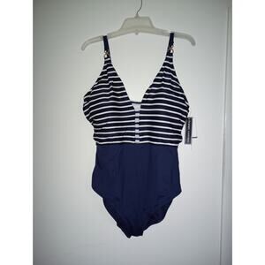LA Blanca 1 piece Navy & White Tummy Control Swimsuit 16W